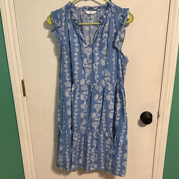 Women’s Time and Tru Blue Floral Midi Dress - Picture 1 of 5